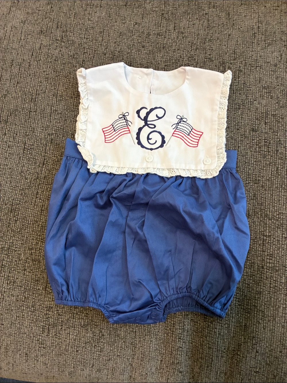 Embroidered White & Blue Baby Romper with Flags